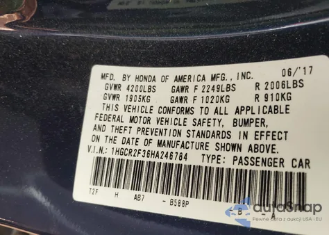 2017 Honda Accord Lx from USA, damaged, VIN 1HGCR2F36HA246784